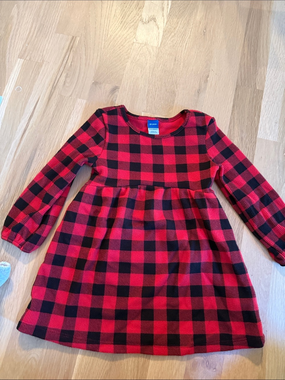 Old Navy Red & Black Buffalo Plaid Long-Sleeve Kids Dress